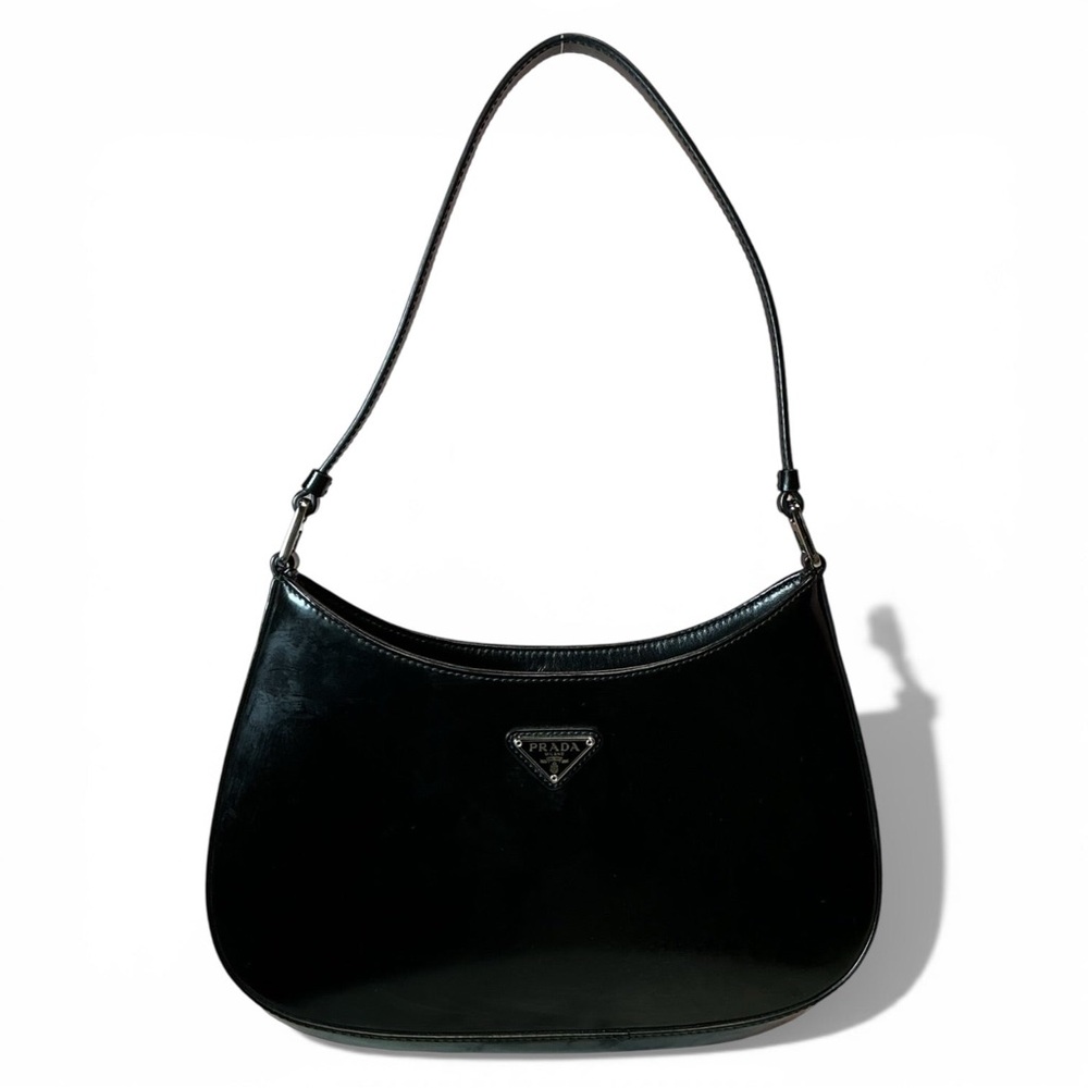 Prada Black Brushed Leather Cleo Shoulder Bag